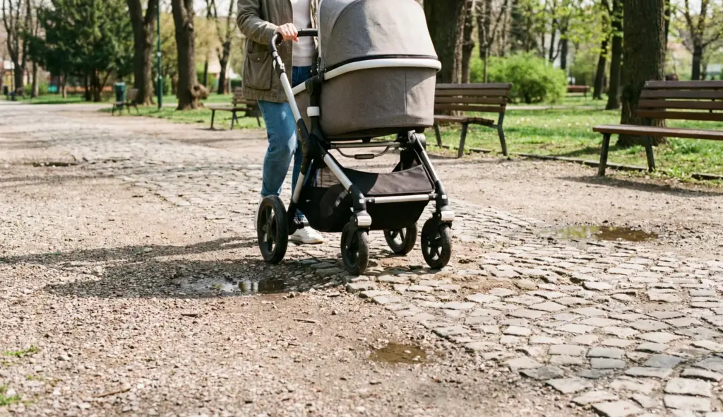 ABC Design Avus 2 Buggy auf leicht unebenem Parkweg im Einsatz
