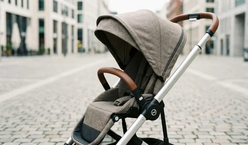 Design und Verarbeitung des Cybex Gazelle S Kinderwagens in urbaner Umgebung