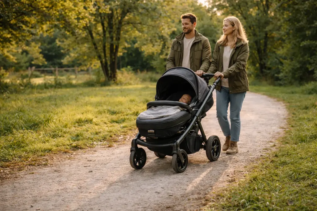 Kombikinderwagen im Alltag – Nutzung auf Spazierweg