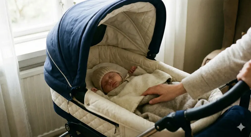 Großzügig gepolsterte Liegefläche im Kinderwagen – Baby liegt ruhig und gut geschützt