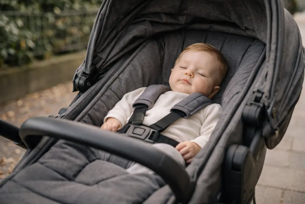 Großzügig gepolsterter Kinderwagensitz – Baby liegt ruhig und gut geschützt