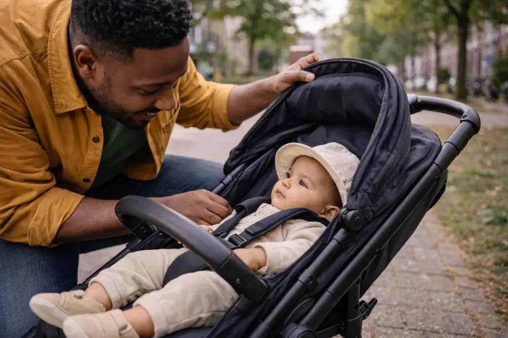 Gepolsterter Kinderwagensitz – Baby sitzt ruhig und geschützt im Alltag