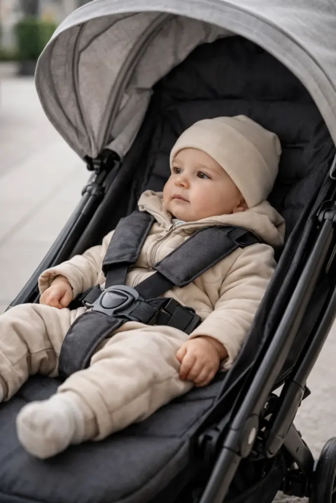 Gepolsterter Buggy-Sitz mit Verdeck – Baby sitzt ruhig und sicher im Alltag