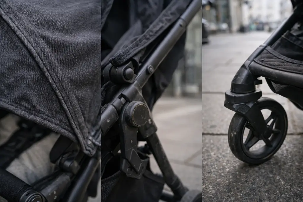 Kinderwagen Detailansicht – stabile Materialien und saubere Verarbeitung im Einsatz