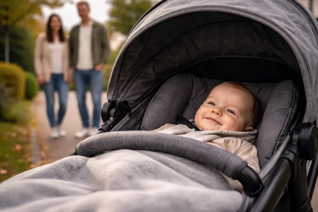 Kinderwagen mit Liegefunktion – Baby liegt ruhig und geschützt im Sitz