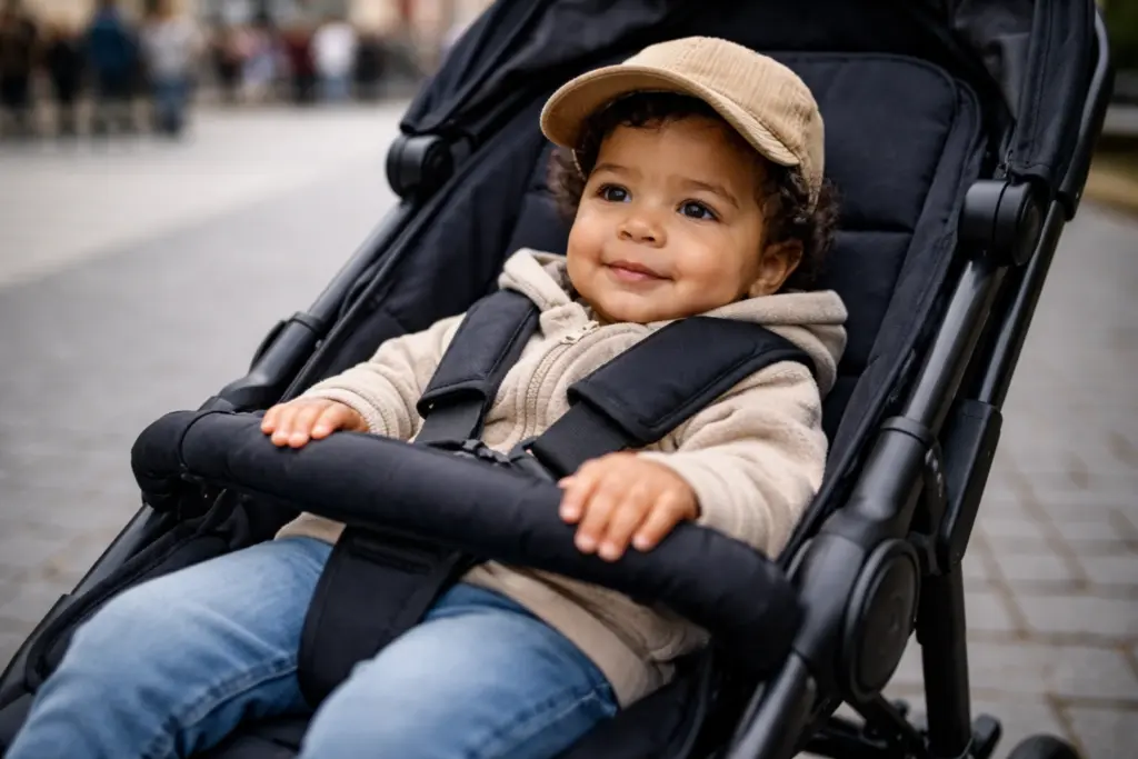 Gepolsterter Kinderwagensitz mit Liegeposition – Kind sitzt entspannt und geschützt