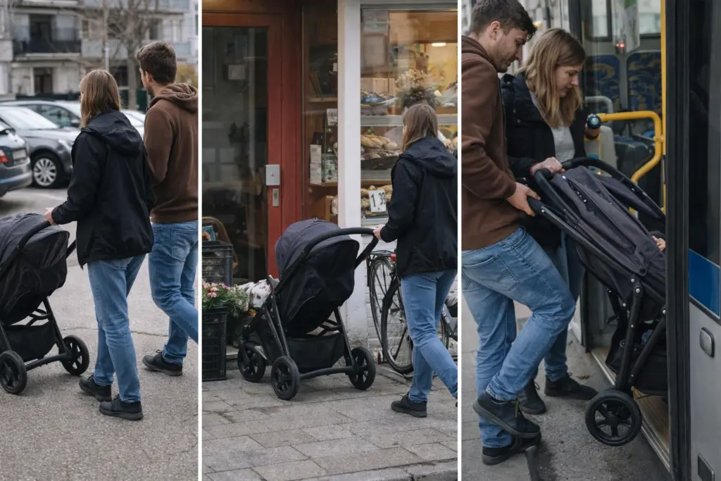 Kinderwagen im Stadtalltag und beim Einsteigen in Bus – kompakt und flexibel unterwegs
