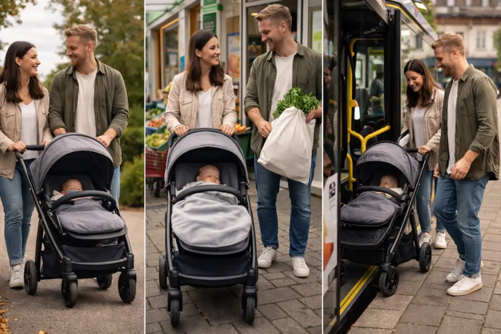 Kinderwagen im Alltag – flexibel bei Spaziergang, Einkauf und Bus