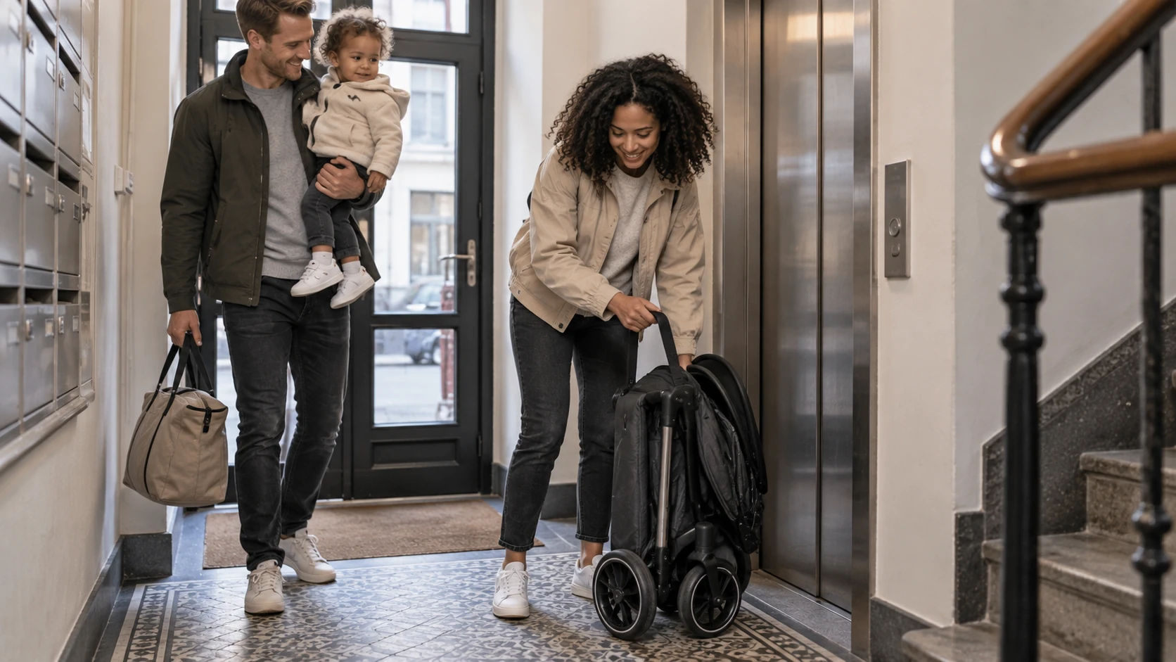 ABC Design Ping 4 Trekking beim Zusammenklappen im Hausflur