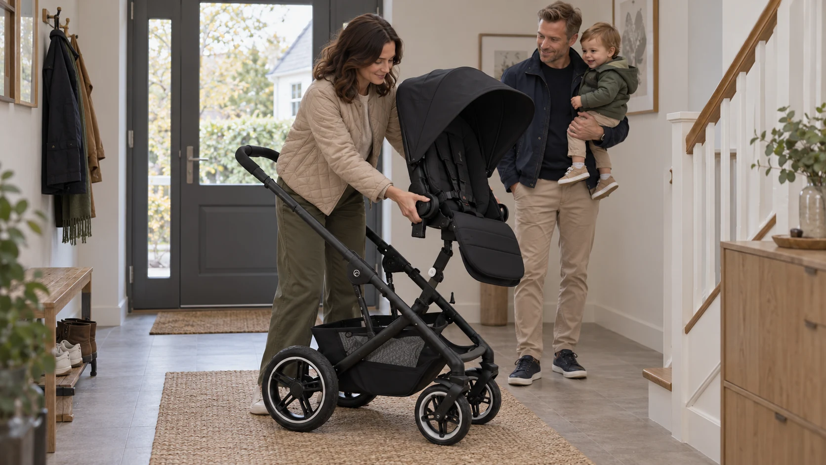 CYBEX Talos S Lux beim Einsetzen des Sportsitzes in einem normalen Hausflur