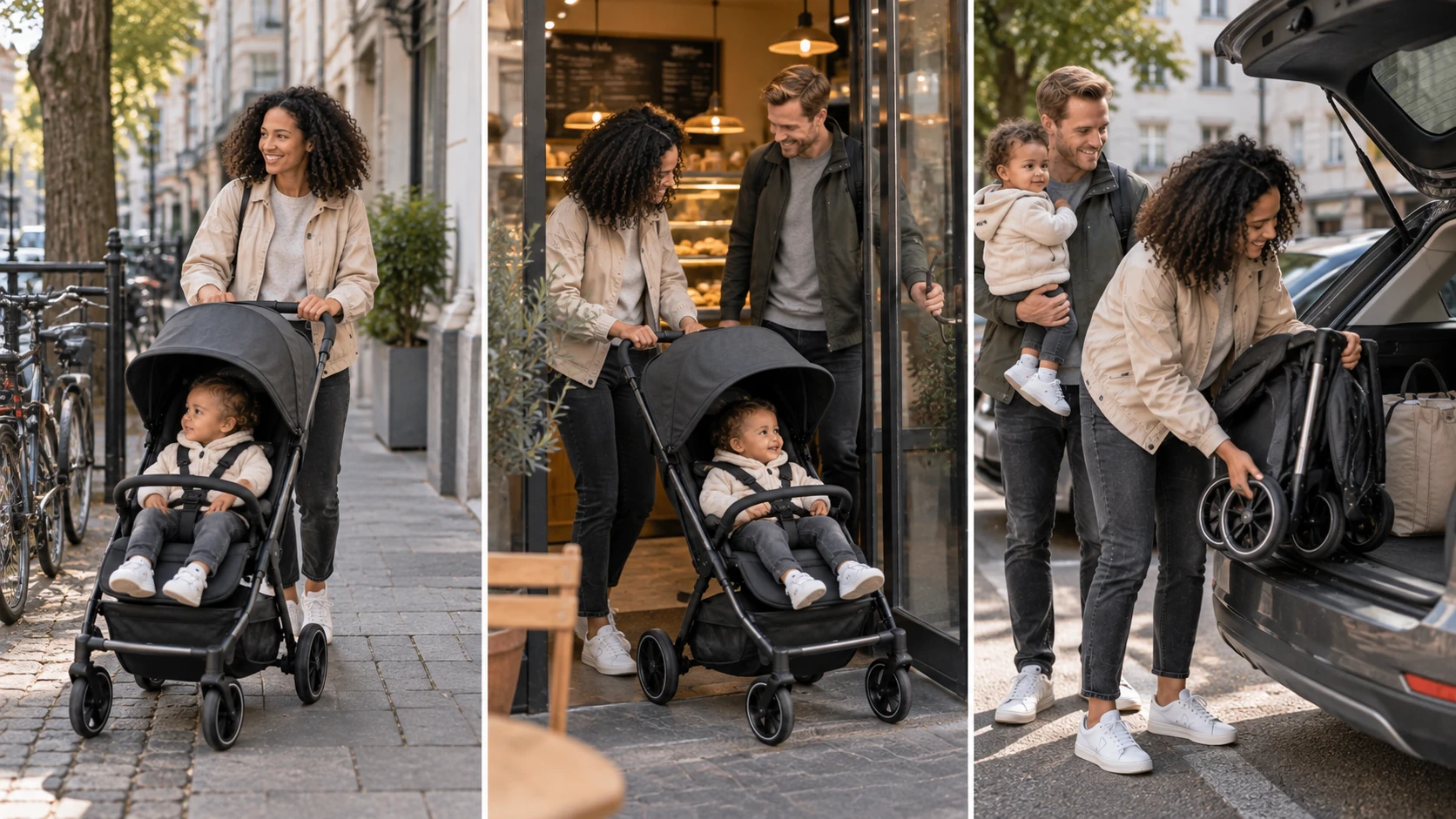 ABC Design Ping 4 Trekking in Stadt, Café und beim Verstauen im Auto