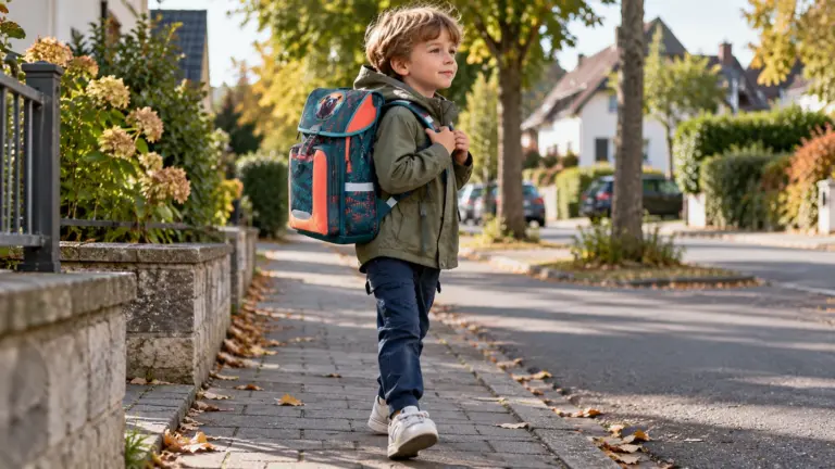 Junge mit Schulranzen auf dem Schulweg – Illustration zum McNeill Primo Review