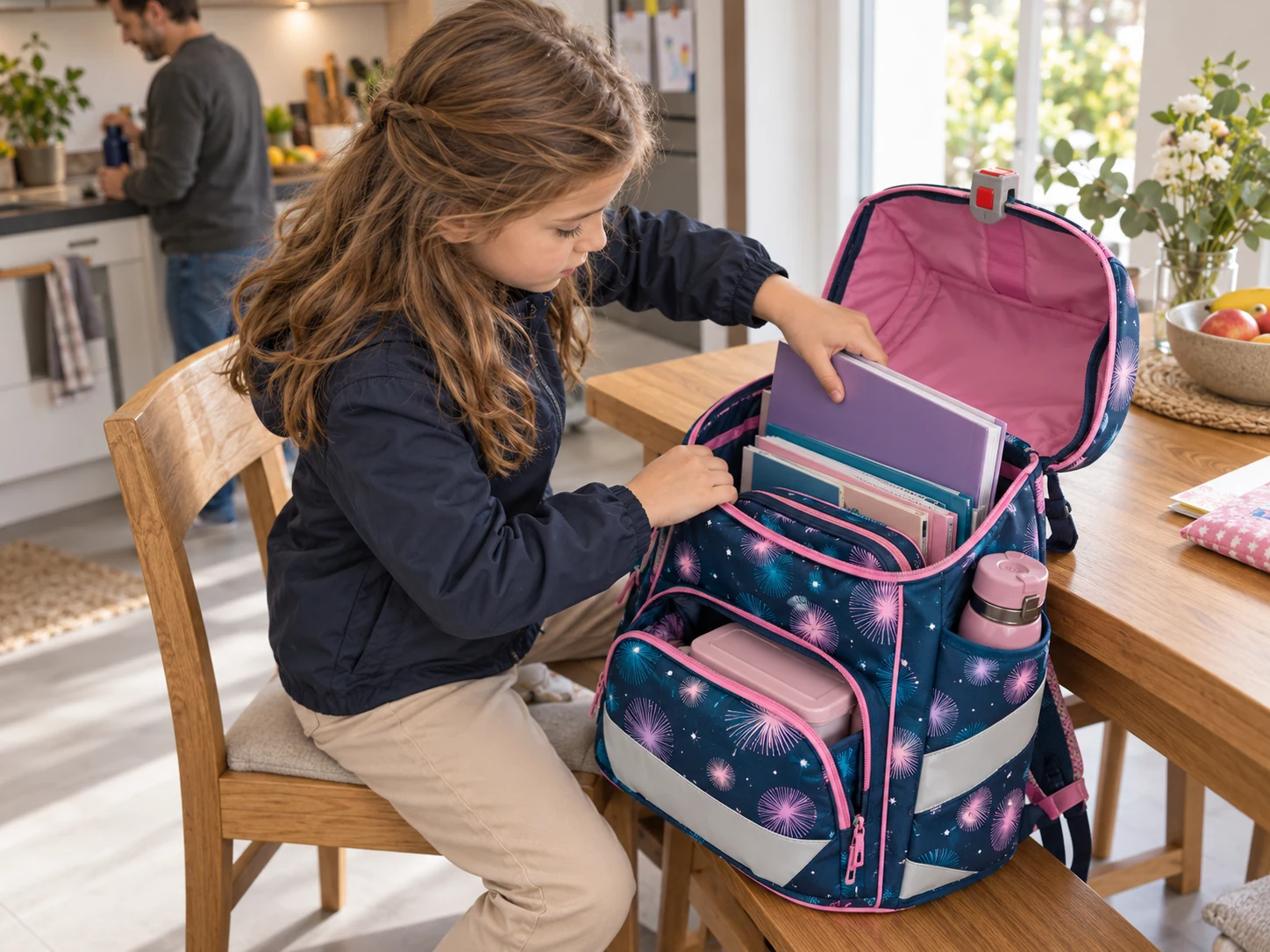 Step by Step 2IN1 PLUS geöffnet beim Packen von Büchern und Schulsachen
