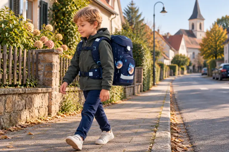Kind mit Schulranzen auf dem Schulweg – Illustration zum ergobag cubo 2027