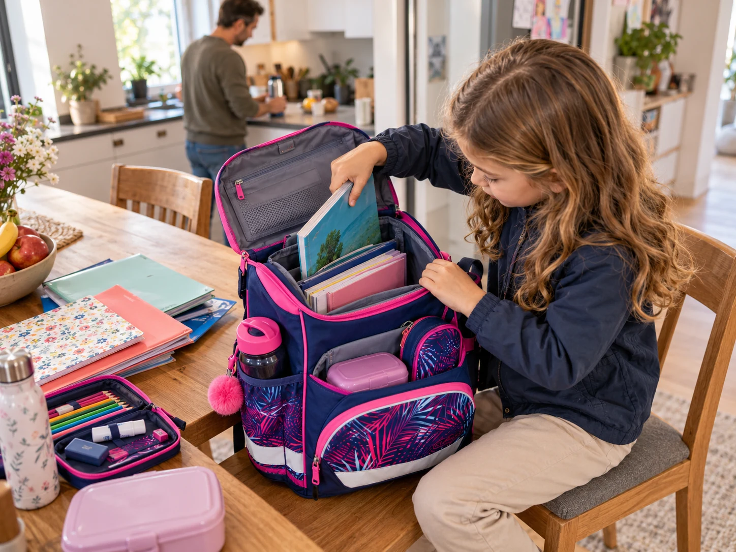 Herlitz UltraLight Stauraum – Kind packt Bücher und Hefte in den Schulranzen